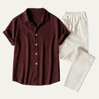 Men's Relaxed Linen Set with Drawstring Waist Trousers