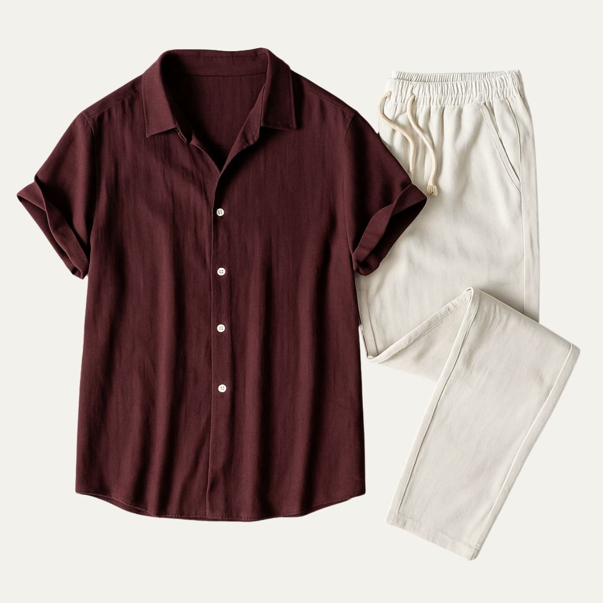 Men's Relaxed Linen Set with Drawstring Waist Trousers