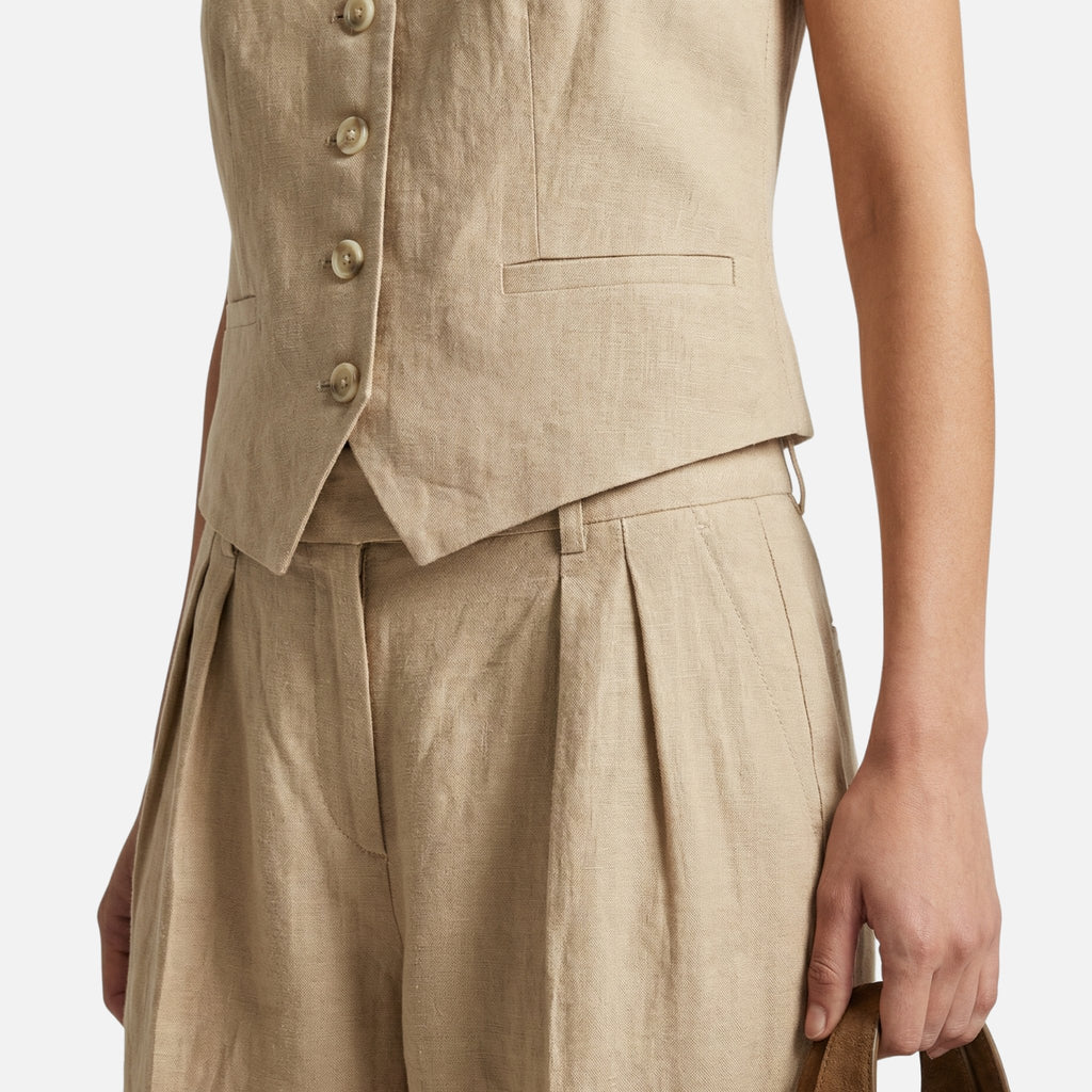 Women's Linen Two-Piece Set with Wide-Leg Trousers