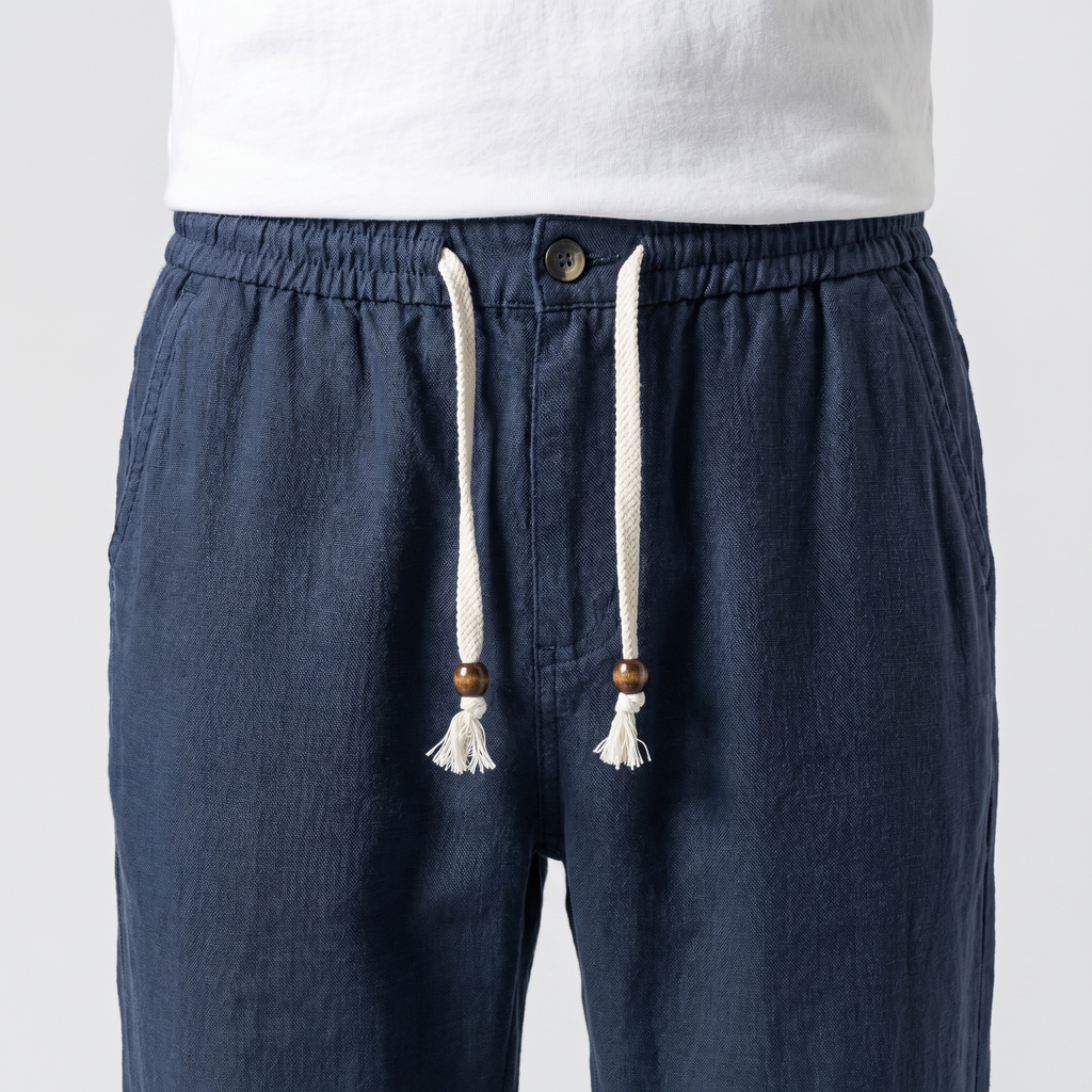 Men's Relaxed Linen Trousers with Drawstring Waist