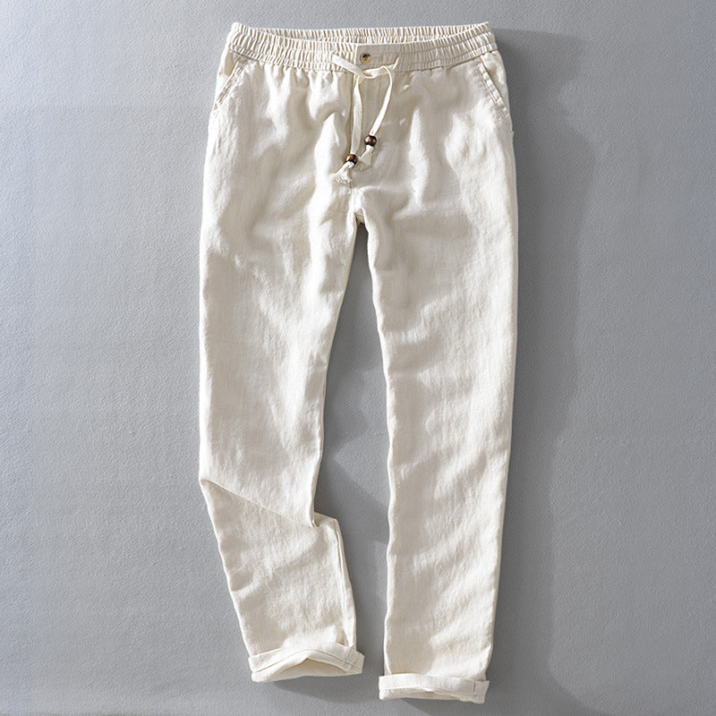 Men's Relaxed Linen Trousers with Drawstring Waist