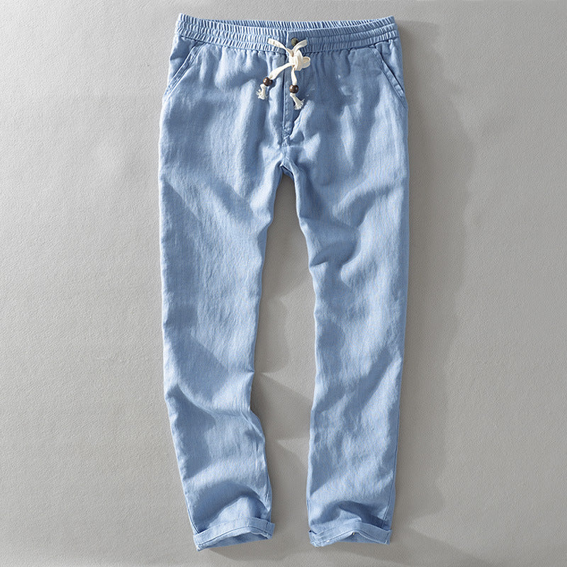 Men's Relaxed Linen Trousers with Drawstring Waist