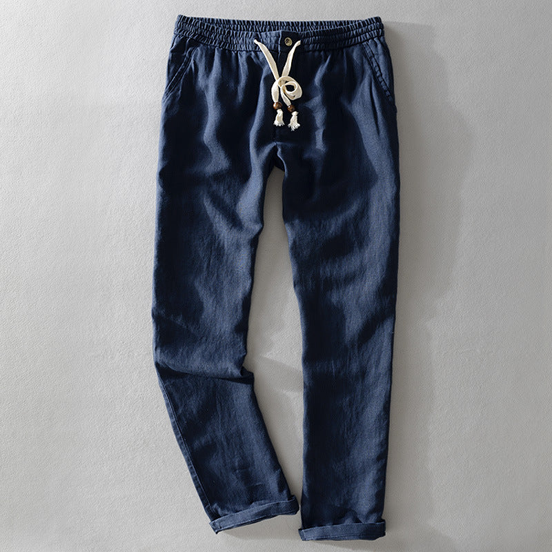 Men's Relaxed Linen Trousers with Drawstring Waist