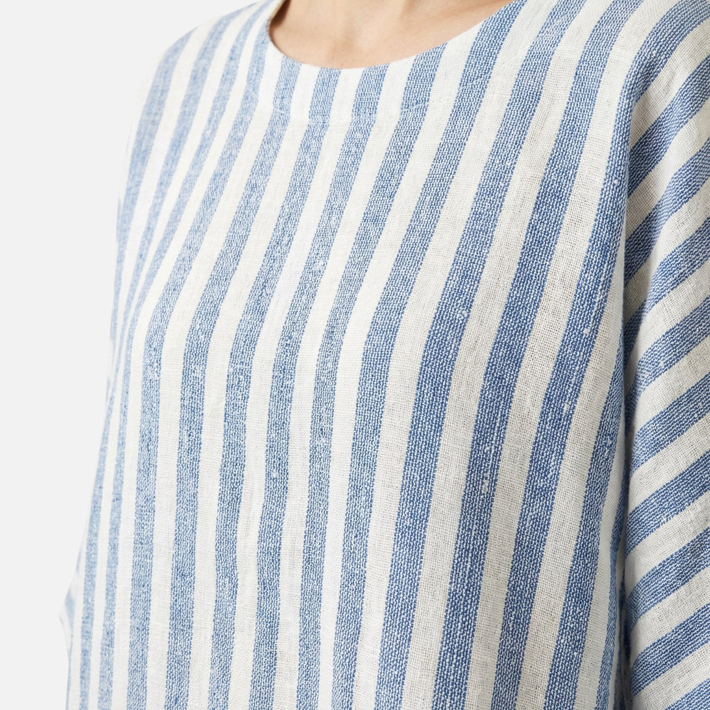 Women's Relaxed Linen Two-Piece Set with Striped Wide-Leg Trousers