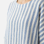 Women's Relaxed Linen Two-Piece Set with Striped Wide-Leg Trousers