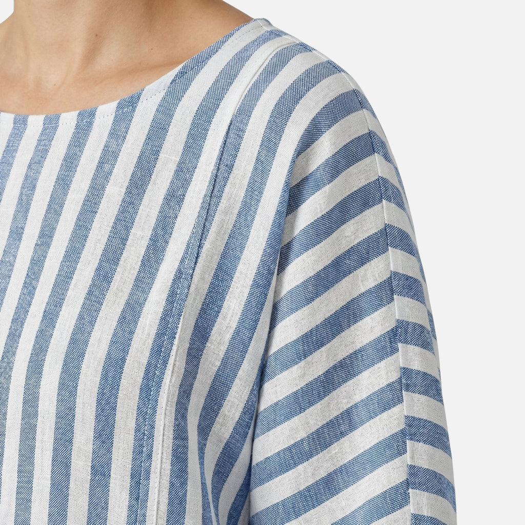 Women's Relaxed Linen Two-Piece Set with Striped Wide-Leg Trousers
