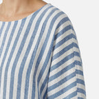 Women's Relaxed Linen Two-Piece Set with Striped Wide-Leg Trousers