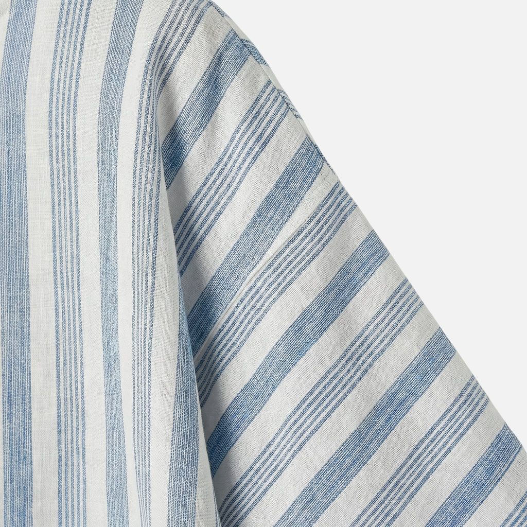 Women's Relaxed Linen Two-Piece Set with Striped Wide-Leg Trousers