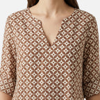 Women's Relaxed Midi Dress with Geometric V-Neck