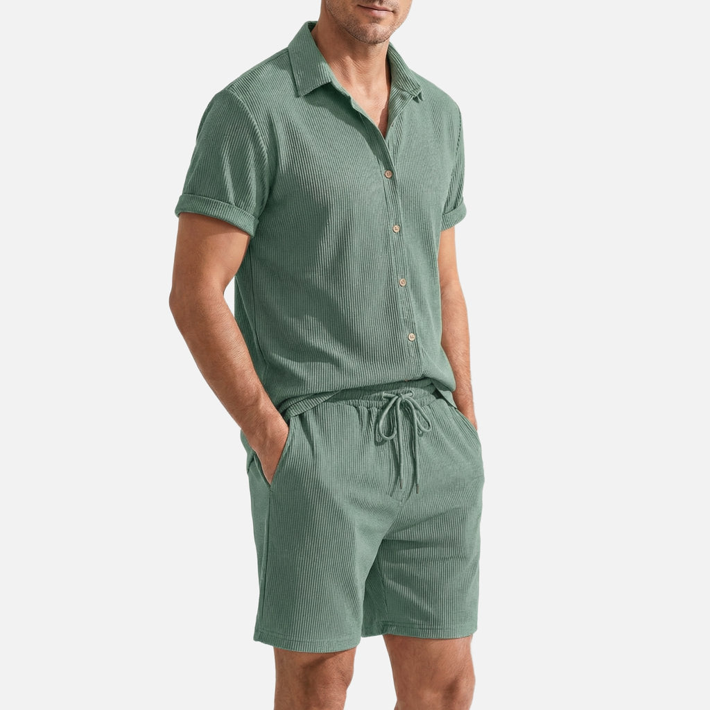 Men's Relaxed Ribbed Set with Drawstring Shorts