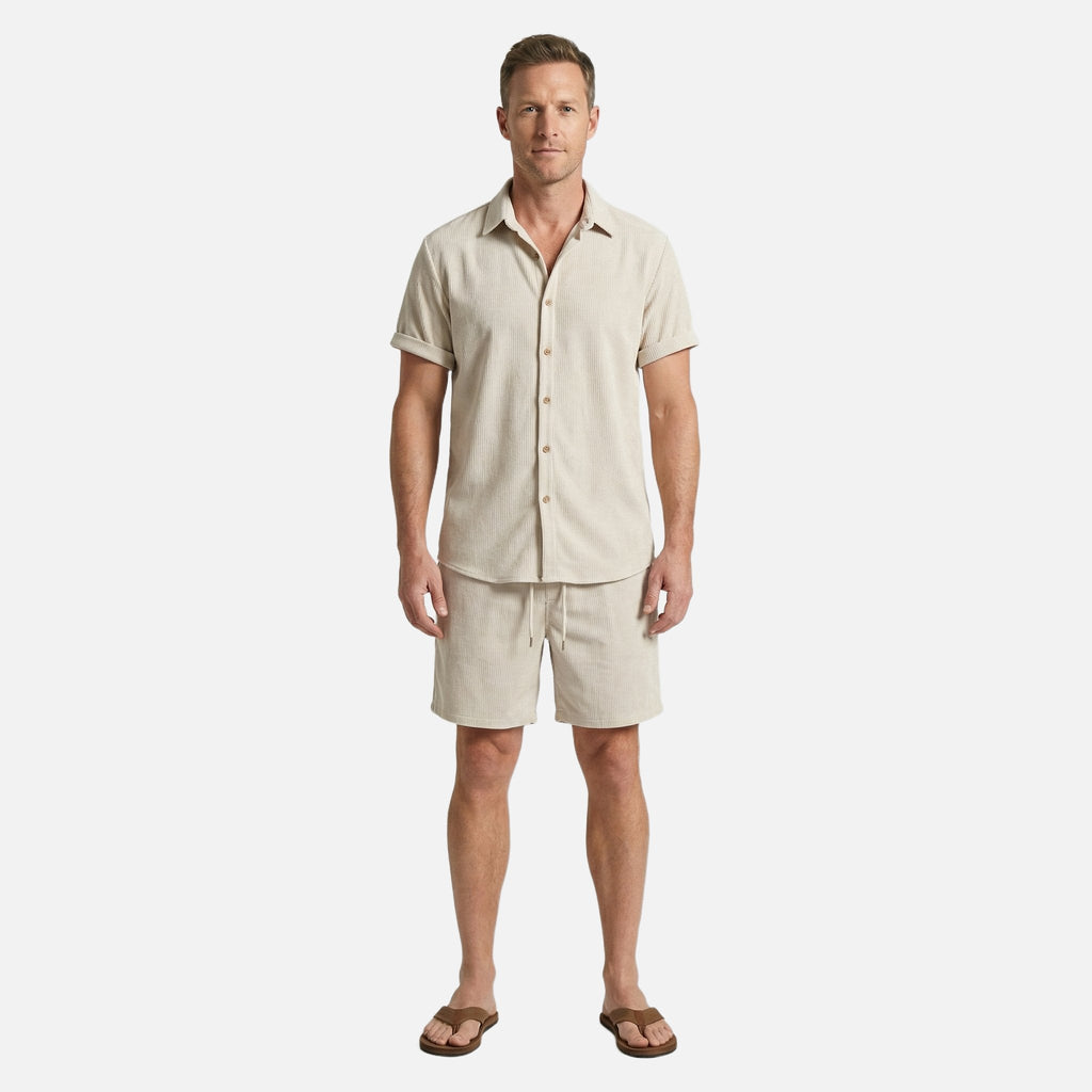 Men's Relaxed Ribbed Set with Drawstring Shorts