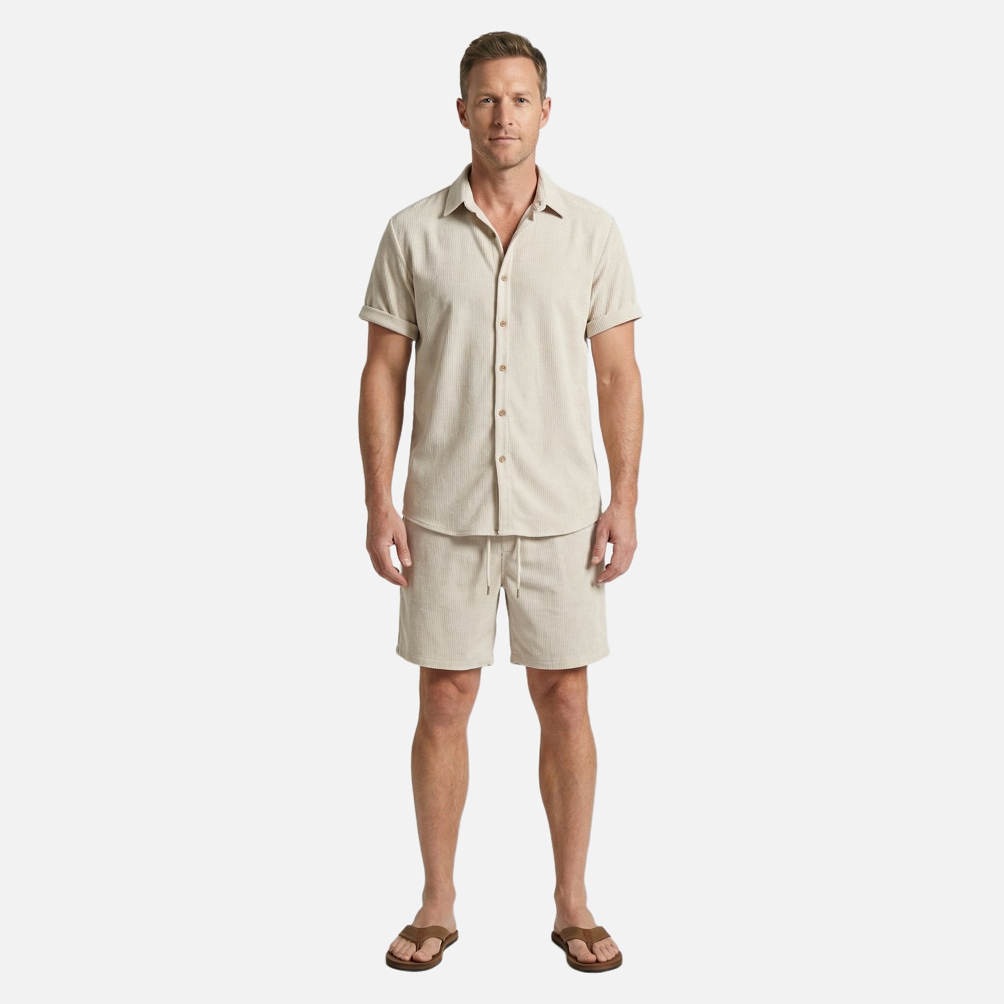 Men's Relaxed Ribbed Set with Drawstring Shorts