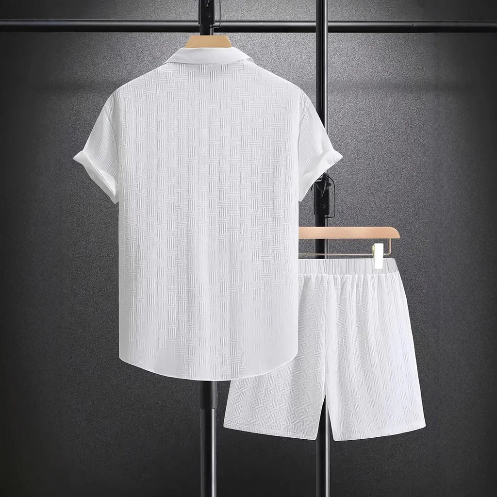 Men's Relaxed Shirt and Shorts Set with Button Closure
