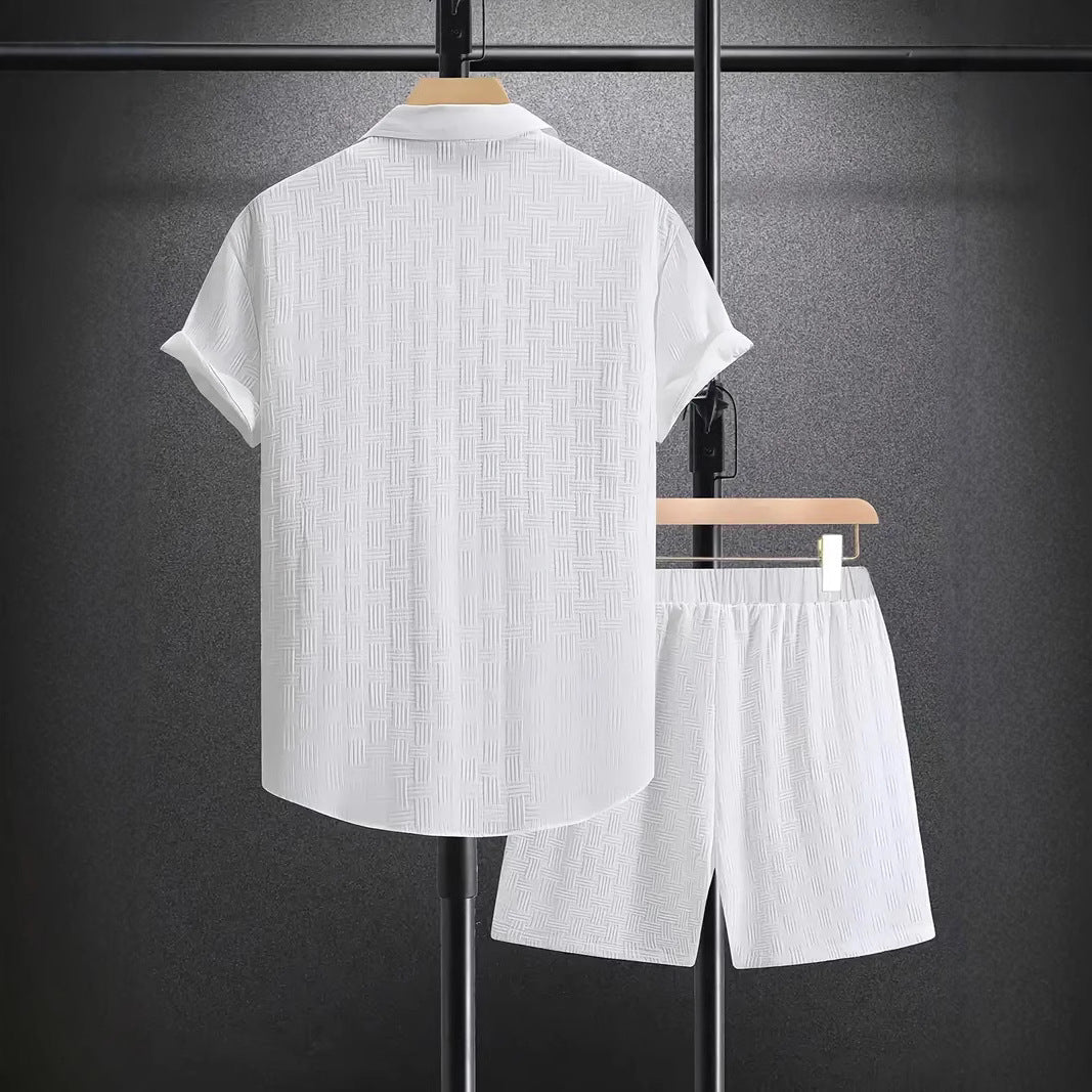 Men's Relaxed Shirt and Shorts Set with Button Closure