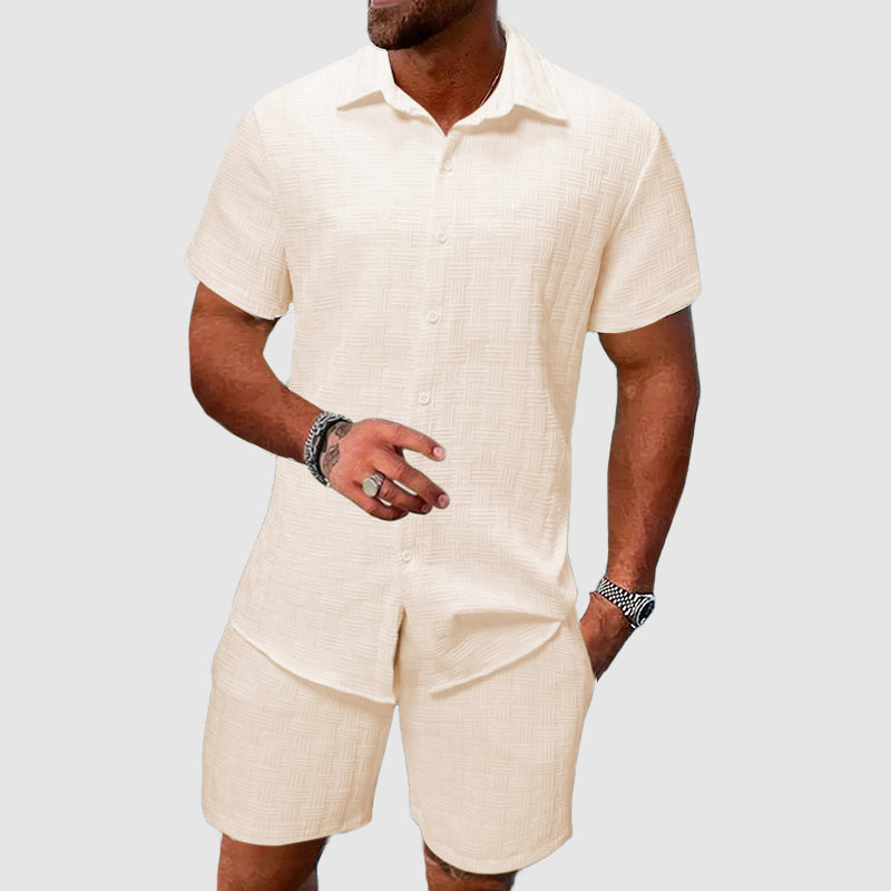 Men's Relaxed Shirt and Shorts Set with Button Closure