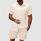 Men's Relaxed Shirt and Shorts Set with Button Closure