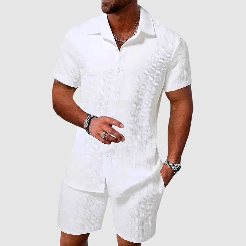 Men's Relaxed Shirt and Shorts Set with Button Closure