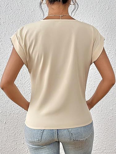 Women's Relaxed Knit Top with Twist-Front V-Neck