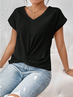 Women's Relaxed Knit Top with Twist-Front V-Neck
