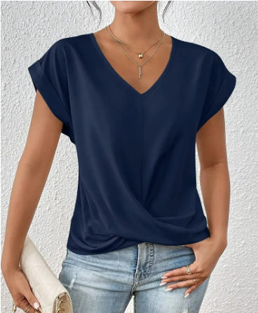 Women's Relaxed Knit Top with Twist-Front V-Neck