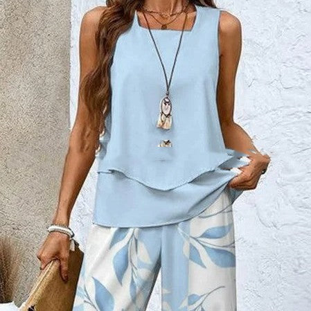 Women's Relaxed Two-Piece Set with Wide-Leg Pants