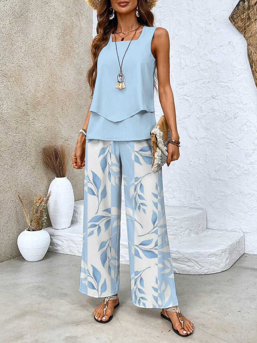 Women's Relaxed Two-Piece Set with Wide-Leg Pants