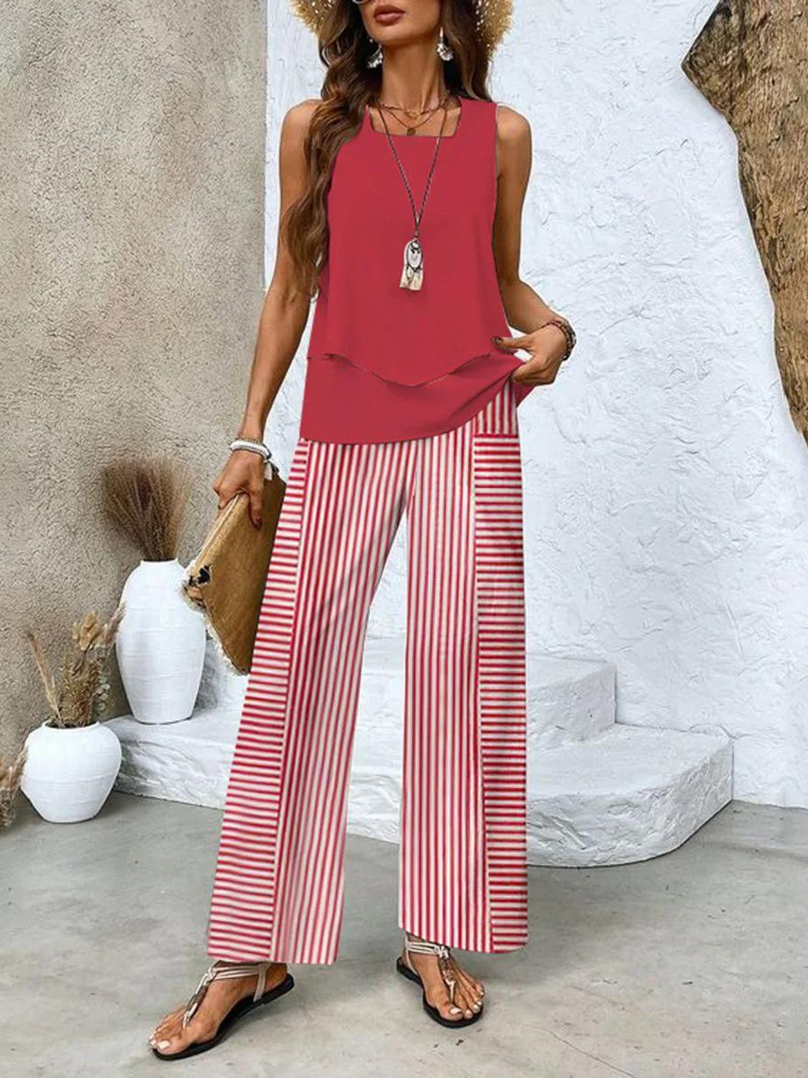Women's Relaxed Two-Piece Set with Wide-Leg Pants