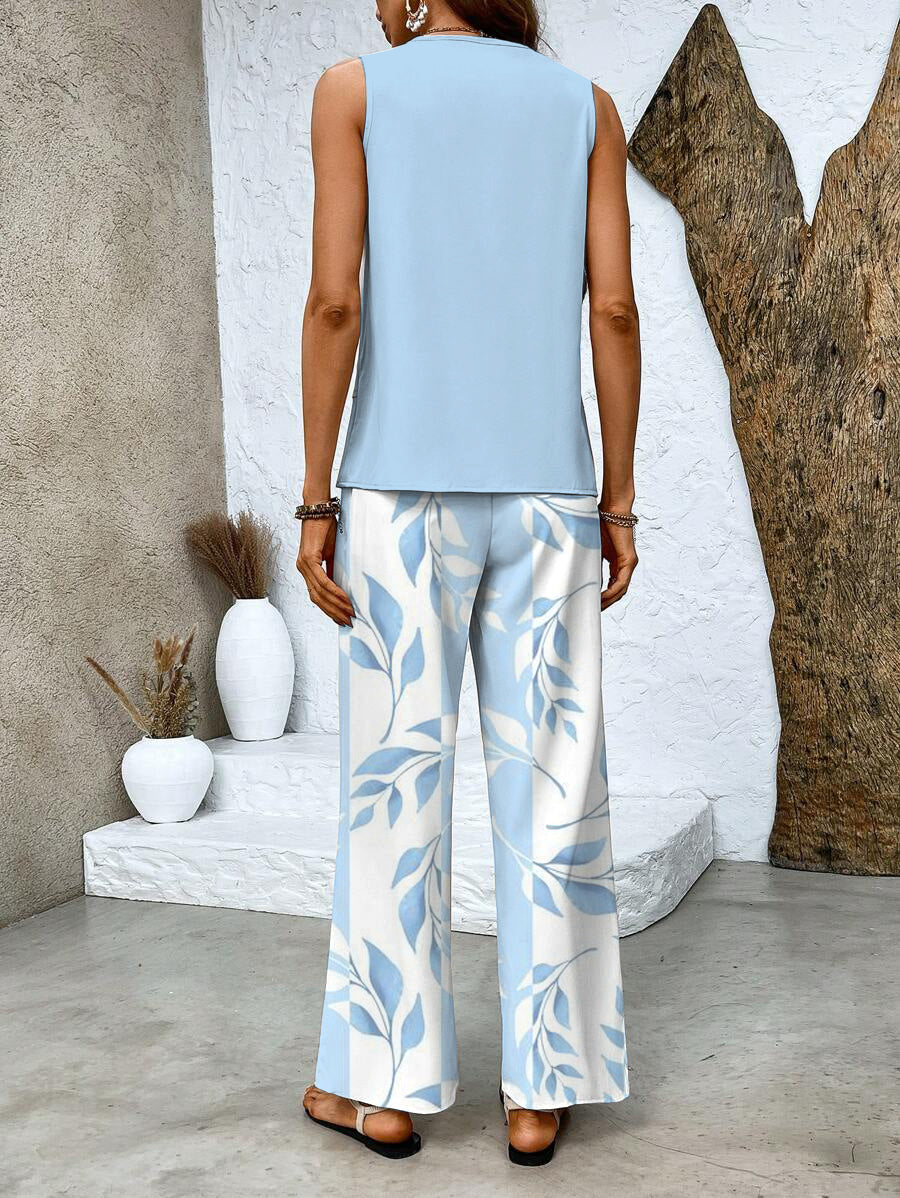 Women's Relaxed Two-Piece Set with Wide-Leg Pants