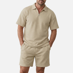 Men's Relaxed Waffle Knit Loungewear Set with Quarter-Zip