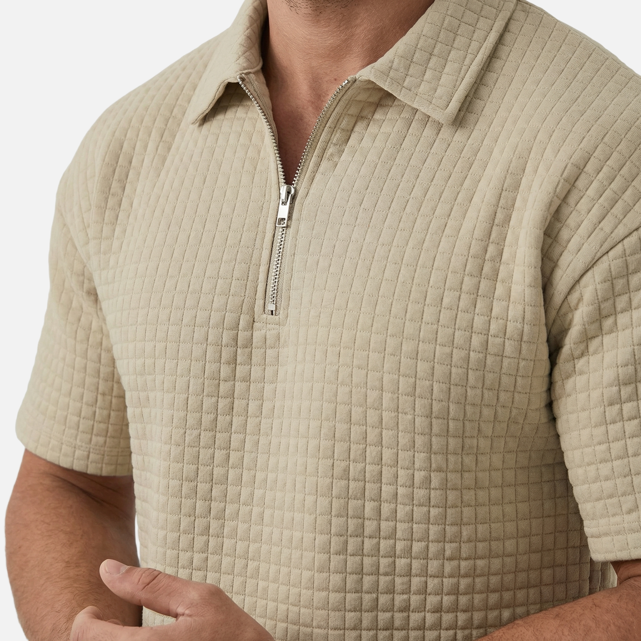 Men's Relaxed Waffle Knit Loungewear Set with Quarter-Zip