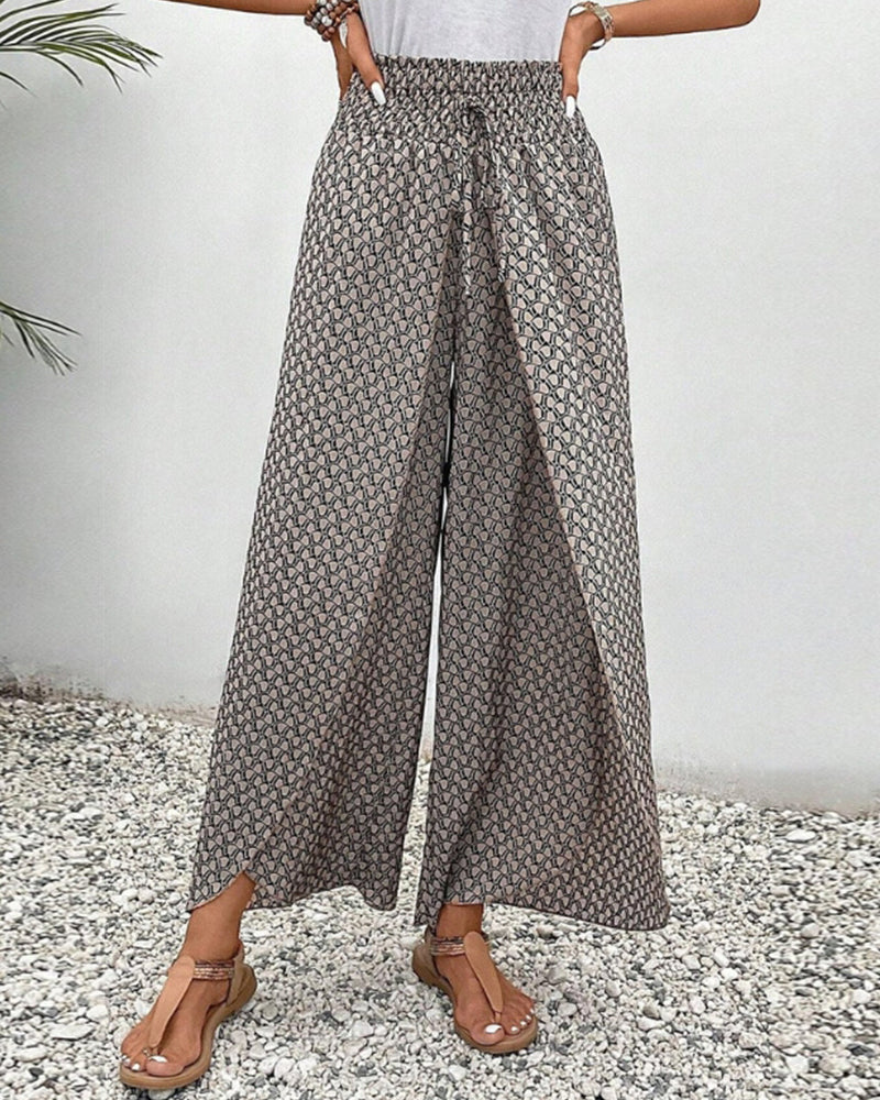 Women's Relaxed Wide-Leg Pants with Geometric Print