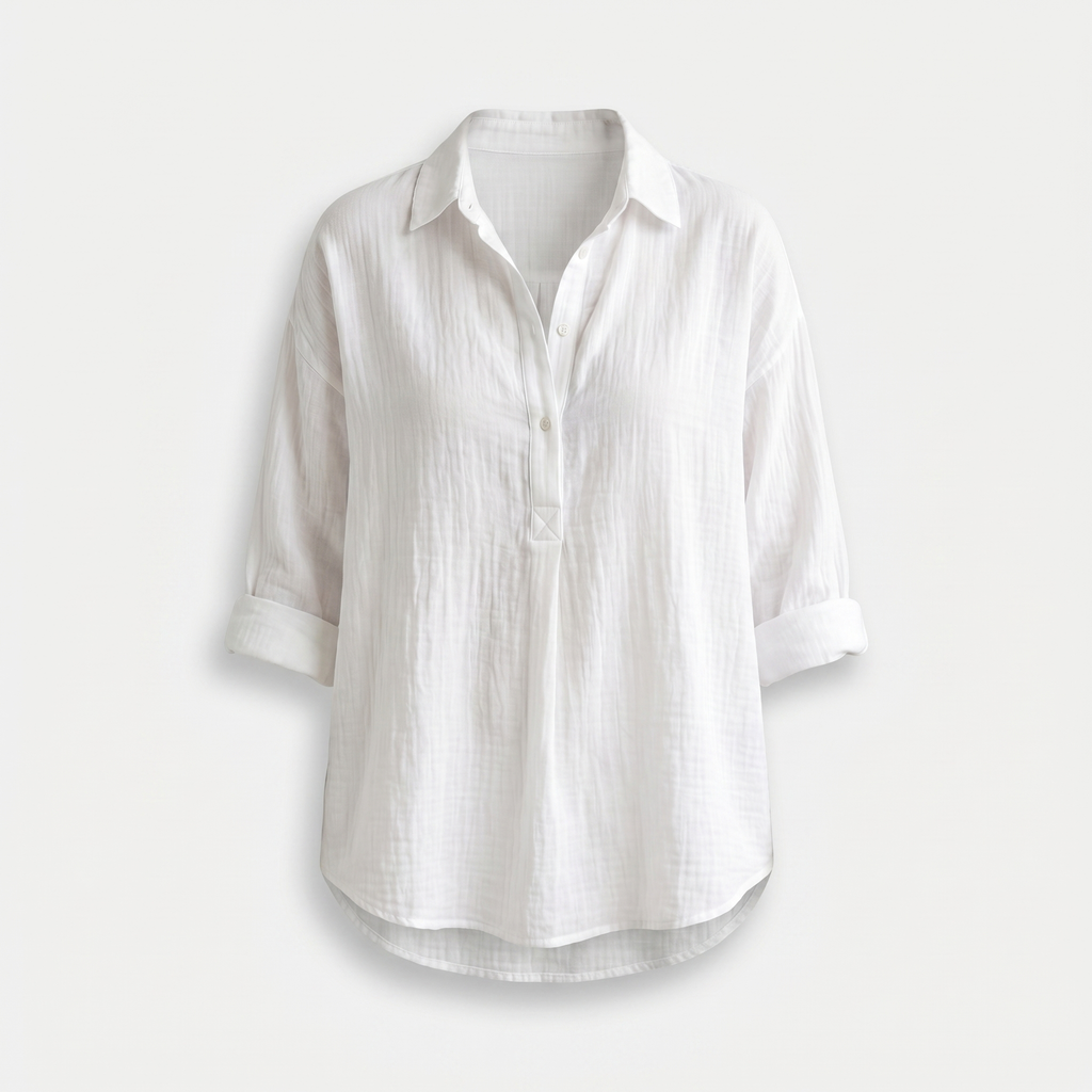 Women's Linen Blend Pullover Shirt with Lapel Collar