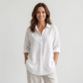 Women's Linen Blend Pullover Shirt with Lapel Collar