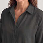 Women's Linen Blend Pullover Shirt with Lapel Collar