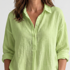 Women's Linen Blend Pullover Shirt with Lapel Collar