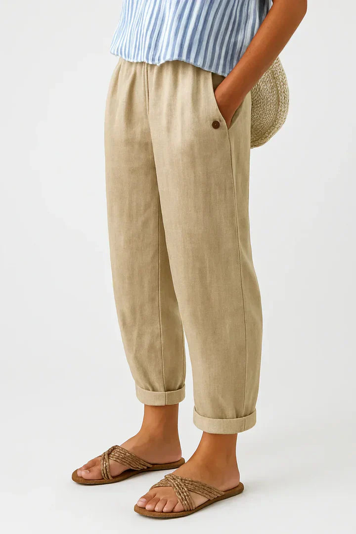 Women's Relaxed Linen Summer Pants with Elastic Waistband