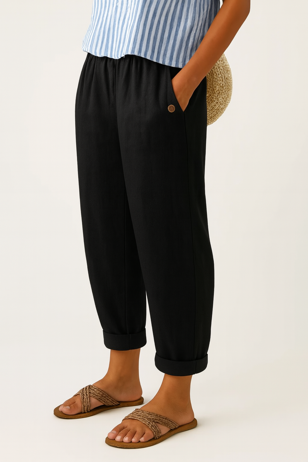 Women's Relaxed Linen Summer Pants with Elastic Waistband