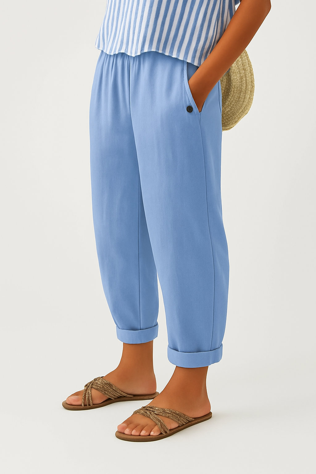 Women's Relaxed Linen Summer Pants with Elastic Waistband