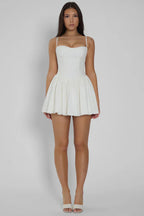 White Bustier Mini Dress with Flared Skirt