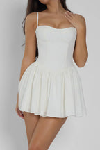 White Bustier Mini Dress with Flared Skirt