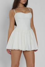 White Bustier Mini Dress with Flared Skirt