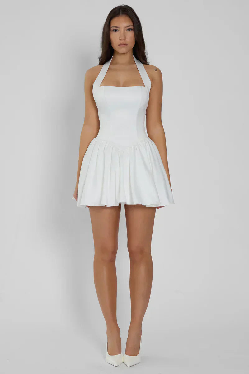 White Corset Mini Dress with Halter Neck