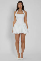 White Corset Mini Dress with Halter Neck