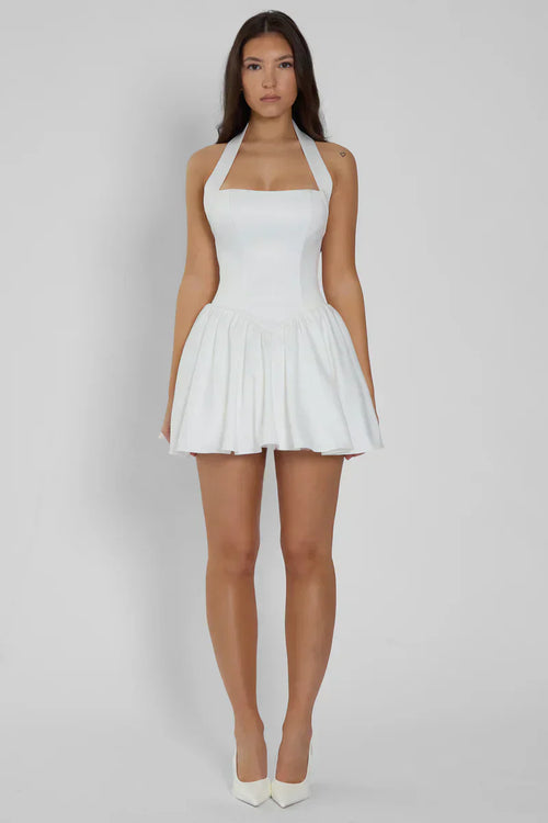 White Corset Mini Dress with Halter Neck