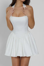 White Corset Mini Dress with Halter Neck