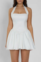 White Corset Mini Dress with Halter Neck