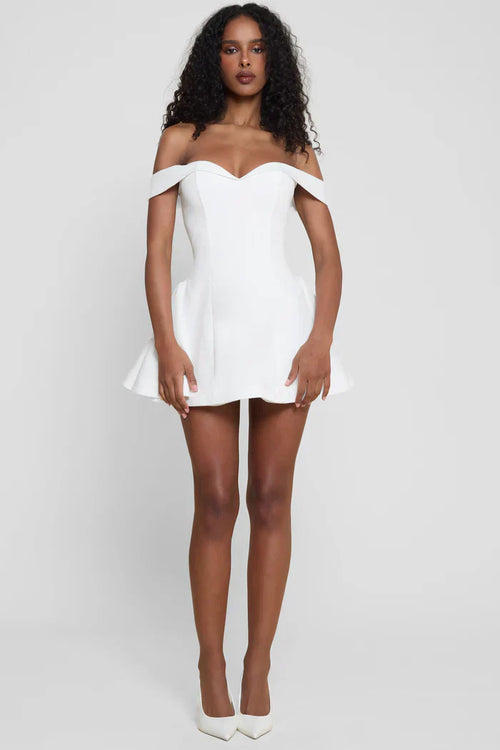 White Corset Mini Dress with Off-Shoulder Sleeves