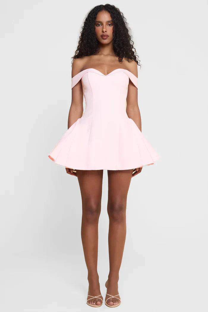 Pink Corset Mini Dress with Off-Shoulder Sleeves