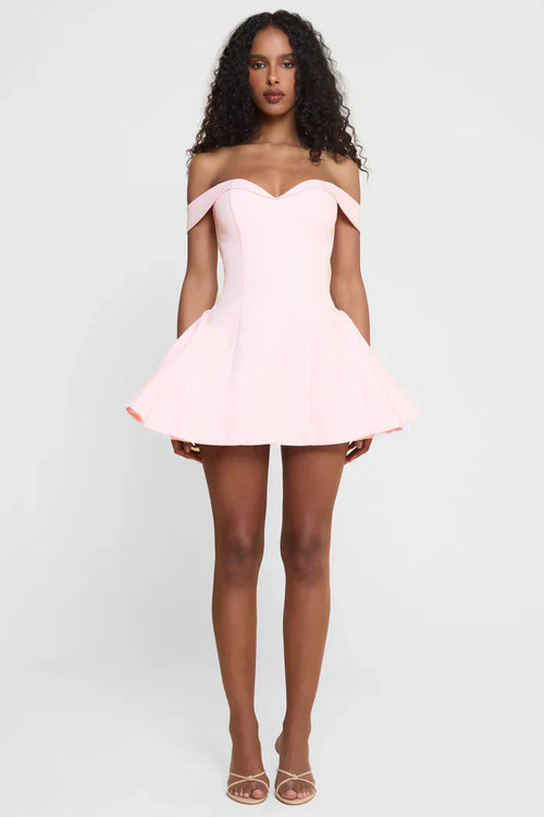 Pink Corset Mini Dress with Off-Shoulder Sleeves