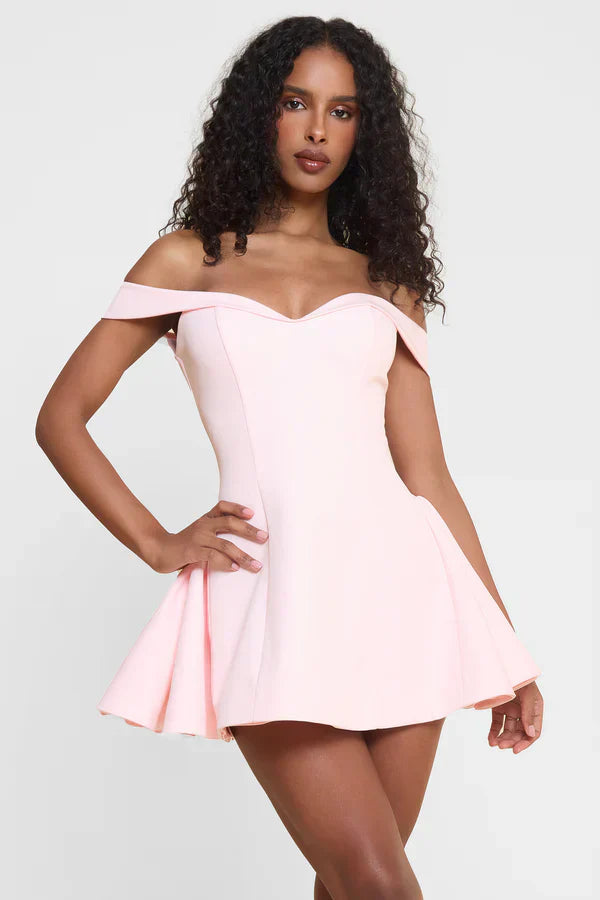 Pink Corset Mini Dress with Off-Shoulder Sleeves